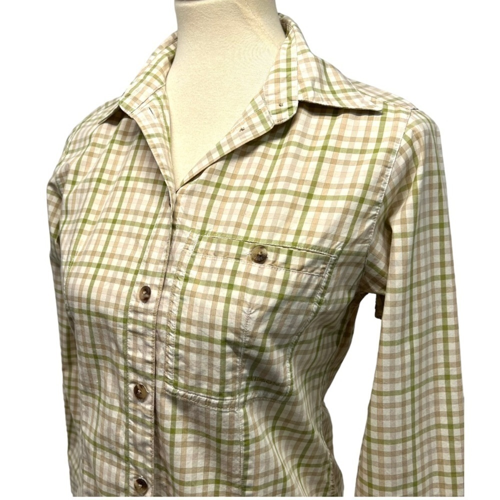 Filson Cotton Tan & Green Plaid Long Sleeve Button Front Shirt Women’s Small - Picture 3 of 12